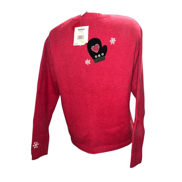 Christmas Winter Wool Cardigan Sweater Medium Red Mitten & Snowflake Design Crof - Picture 11 of 11